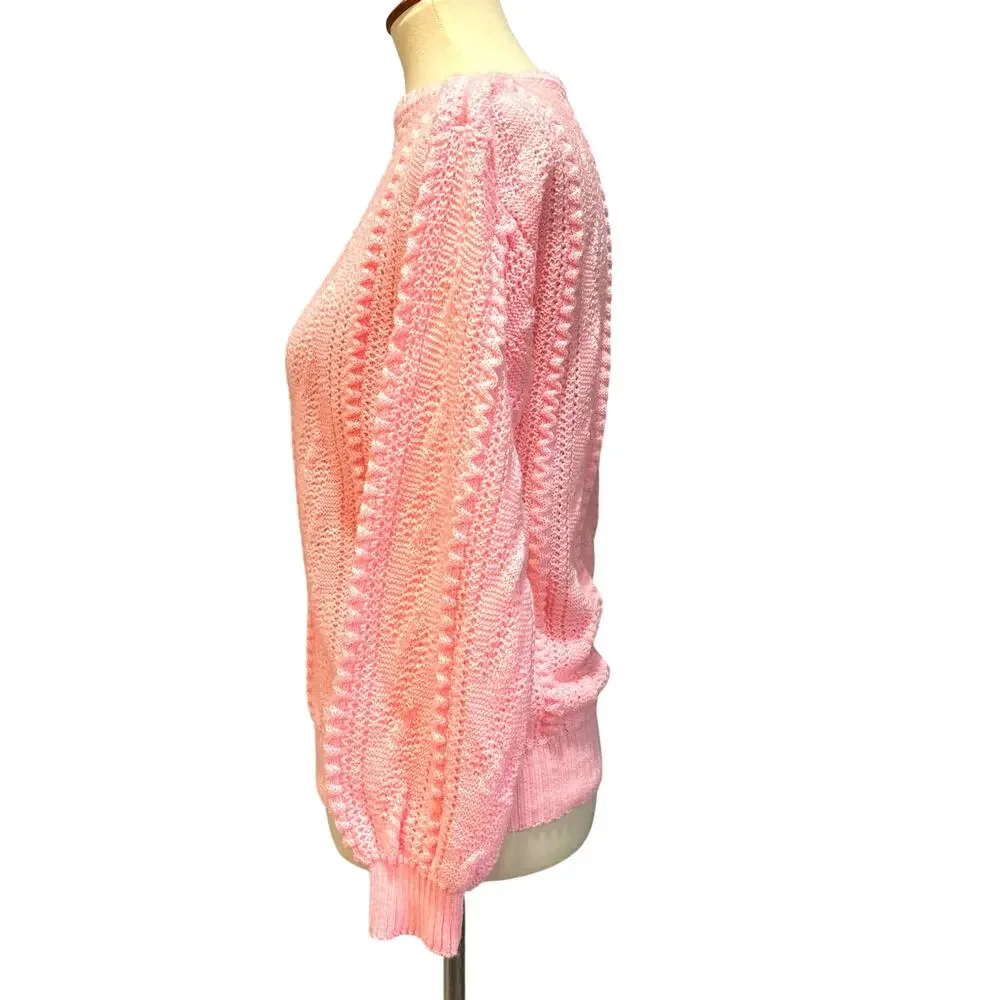 VTG Pink Textured Knit Sweater Style Cable Knit Soft Cozy Keren, Size Small